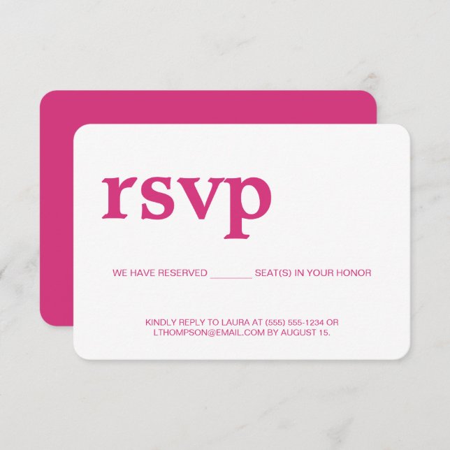 Pink Modern RSVP without mailing Reserved Seat (Front/Back)