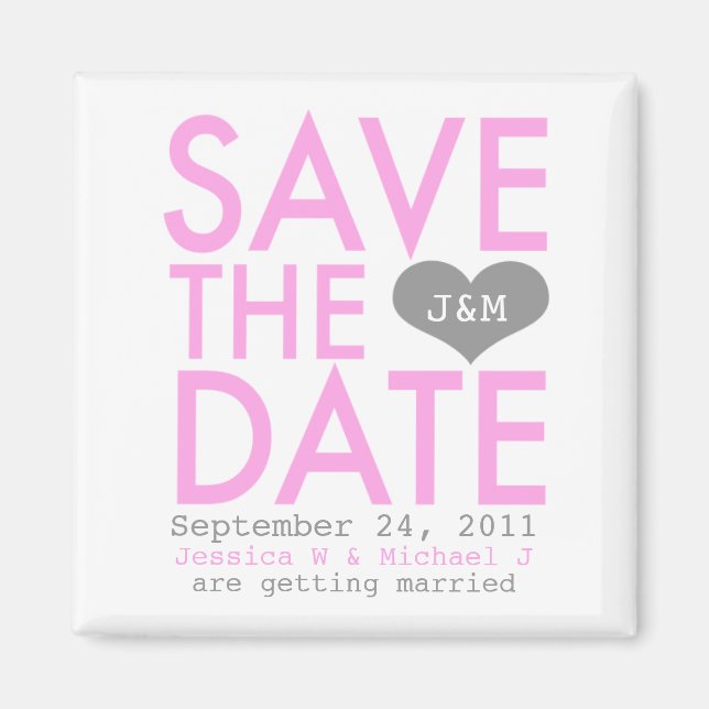 Pink Modern Save the Date Magnet (Front)