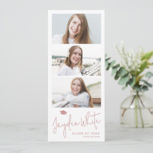 Pink Modern Script 3 Photo Graduation Announcement
