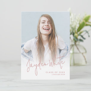 Pink Modern Script 4 Photo Graduation Announcement
