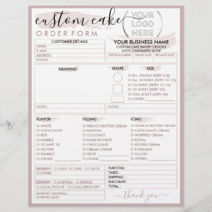 Pink Modern Script Bakery Cake Order Form Flyer