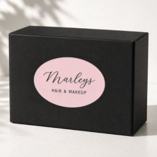 Pink Modern Script Business Monogram Oval Sticker