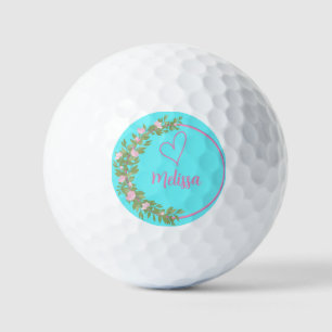 Pink Modern Script Girly Monogram Name  Golf Balls