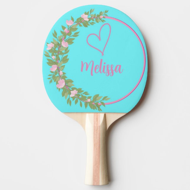 Pink Modern Script Girly Monogram Name  Ping Pong Paddle (Front)