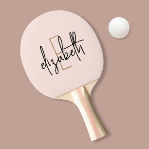 Pink Modern Script Girly Monogram Name Ping Pong Paddle