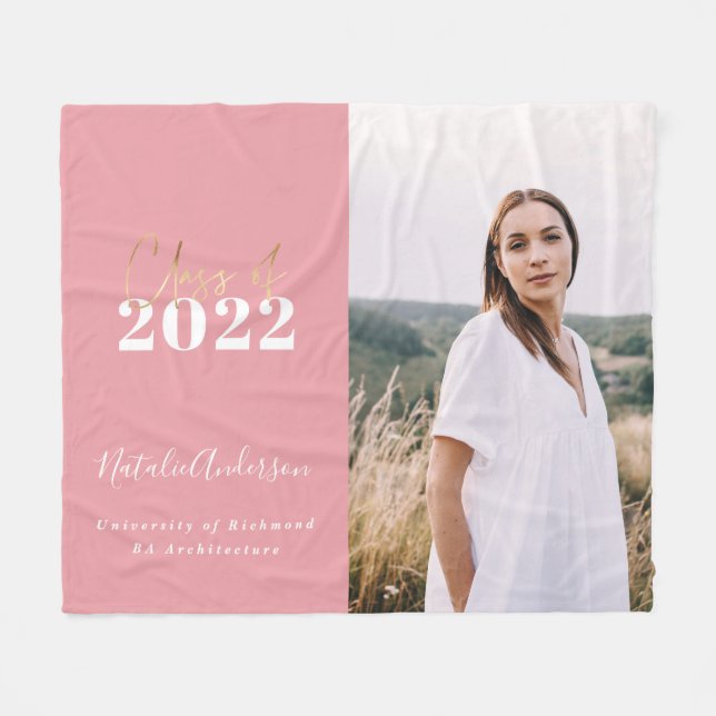 pink modern script grad multi photo class of 2022 fleece blanket (Front (Horizontal))