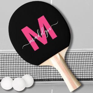 Pink Modern Script Name Monogram Ping Pong Paddle