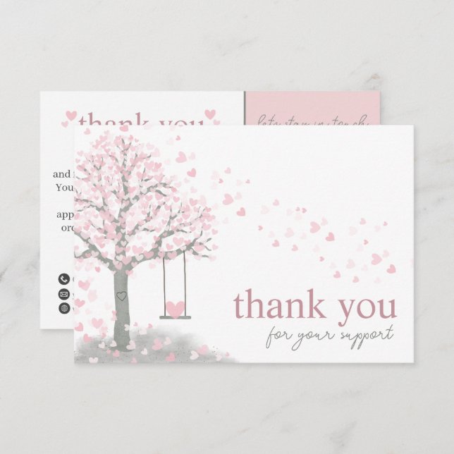 Pink Modern Script QR Code, Thank You Business Enclosure Card (Front/Back)