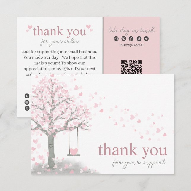 Pink Modern Script, Thank You Candle Business Enclosure Card (Front/Back)
