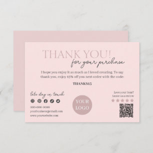 Pink Modern Script, Thank You Candle Business  Enclosure Card