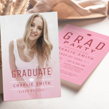 Pink Modern Simple Typography Photo Graduation