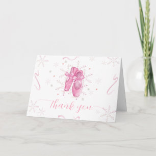 Pink Modern Snowflake Ballerina Baby Shower Thank You Card