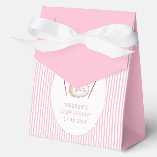 Pink Modern Stripe Bow Asian Dumpling Baby Shower  Favour Box (Front)