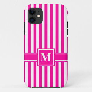 Pink Modern Stripe with Monogram Case-Mate iPhone Case