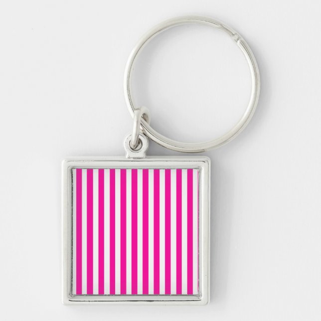 Pink Modern Stripes Key Ring (Front)