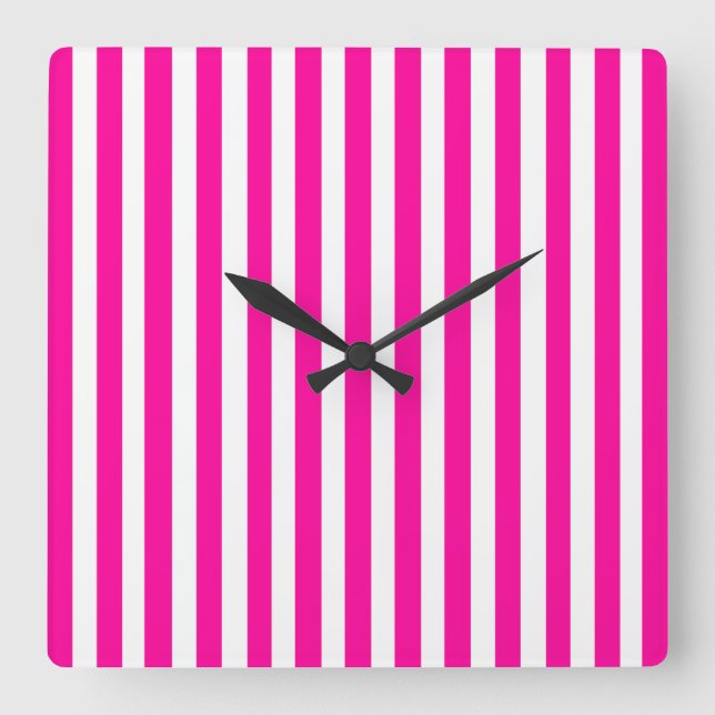 Pink Modern Stripes Square Wall Clock (Front)