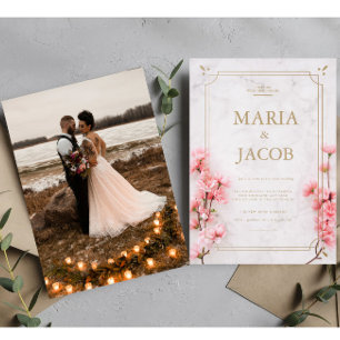 Pink Modern Stylish Boho Wedding Photo Invitation