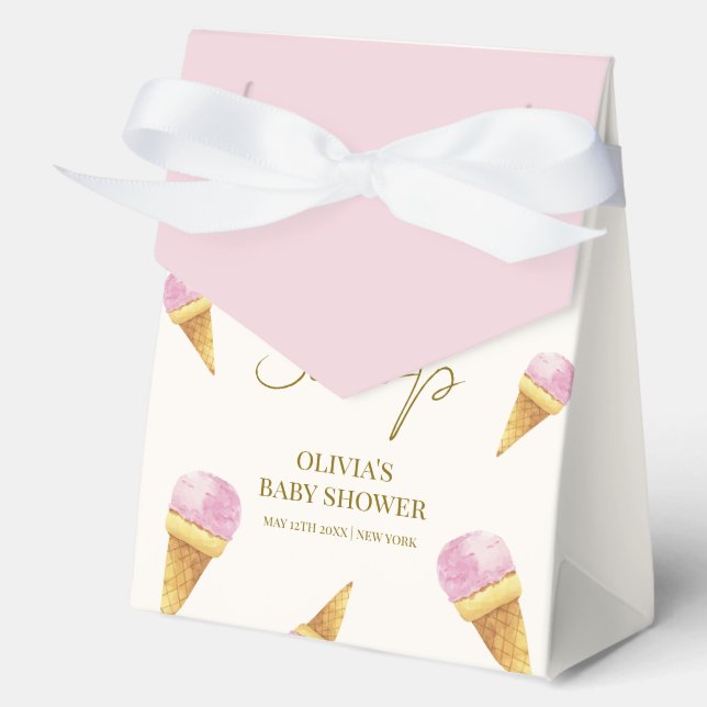 Pink Modern Summer Scoop Ice Cream Baby Shower  Favour Box (Front)