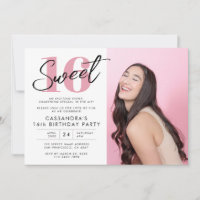 Pink Modern Sweet Sixteen Birthday with Photo