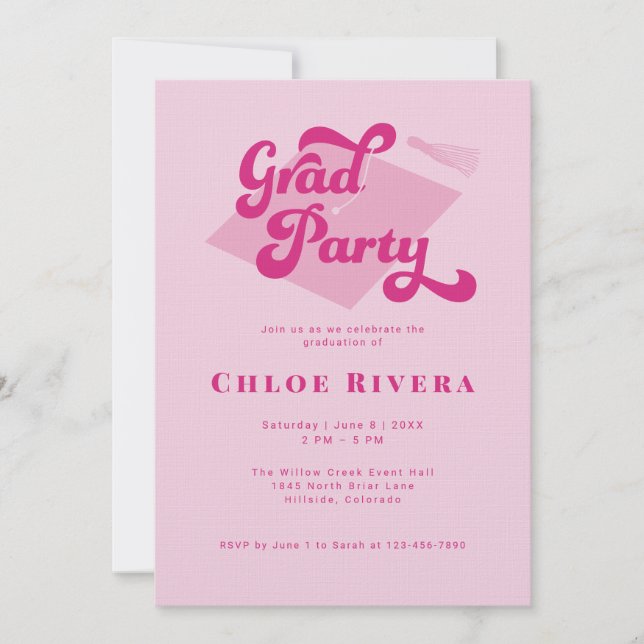 Pink Modern Tassel Grad Party Invitation (Front)