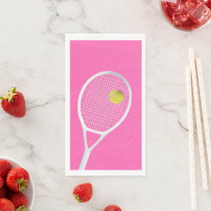 Pink Modern Tennis Ball White Racket Napkin