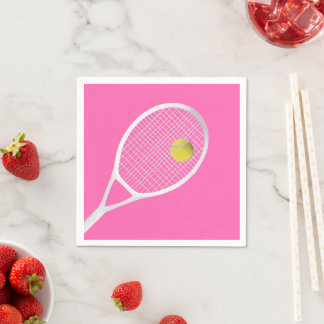 Pink Modern Tennis Ball White Racket  Napkin
