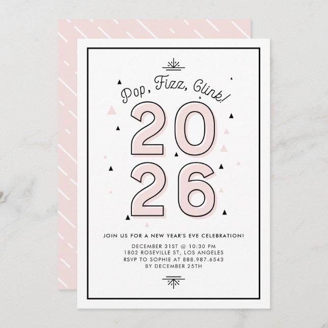 Pink Modern Typography 2022 New Year's Eve Party Invitation (Front/Back)