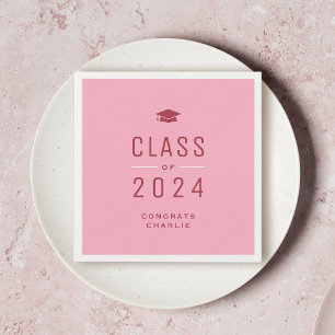 Pink Modern Typography Class of 2024 Graduation Napkin