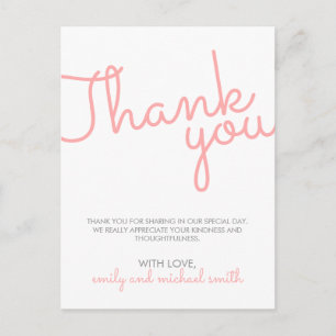 Pink Modern Typography Wedding Thank You Postcard