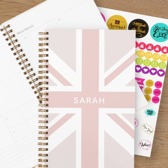Pink Modern Union Jack Flag Personalised Planner (Just add your name!)