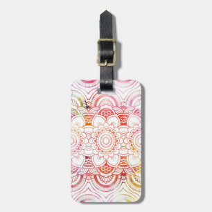 Pink modern watercolor wash coral floral mandala luggage tag
