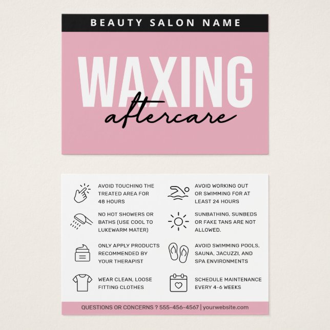 Pink Modern Waxing Aftercare Card Hair Removal (Front & Back)