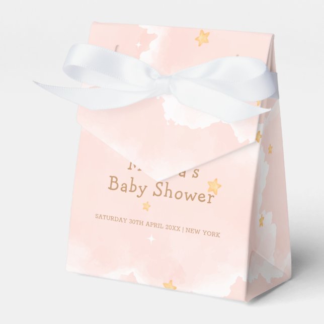 Pink Modern We Are On Cloud Nine Girl Baby Shower Favour Box (Front Side)