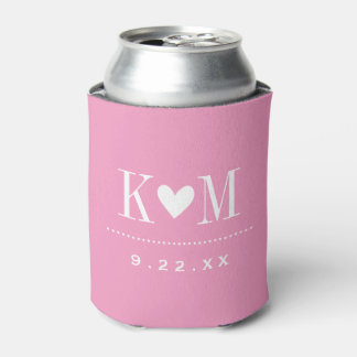 Pink Modern Wedding Monogram Can Cooler