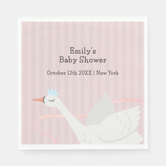 Pink Modern Whimsical Princess Swan Baby Shower  Napkin (Front)