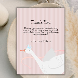 Pink Modern Whimsical Princess Swan Baby Shower Thank You Card