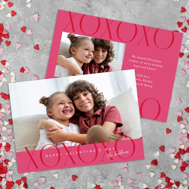 Pink Modern XOXO Photo Valentine's Day Holiday Card (Creator Uploaded)