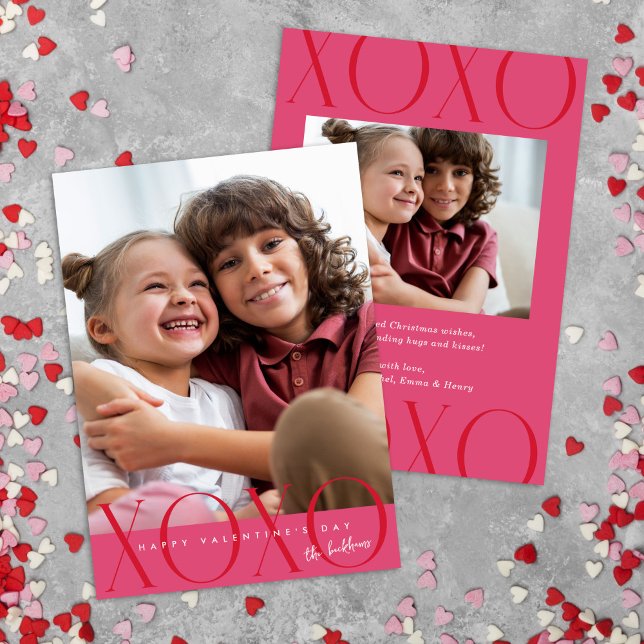 Pink Modern XOXO Photo Valentine's Day Holiday Card (Creator Uploaded)