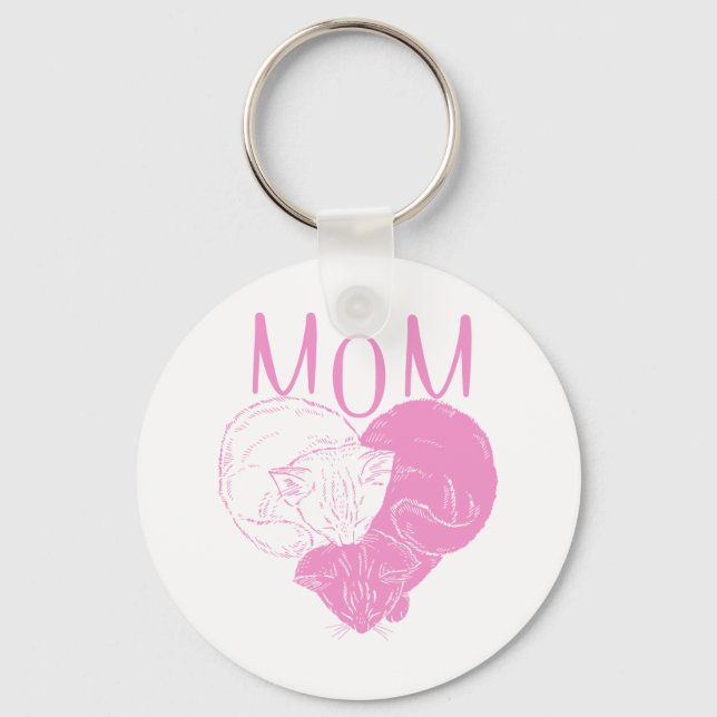 Pink MOM Heart Cats Key Ring (Front)