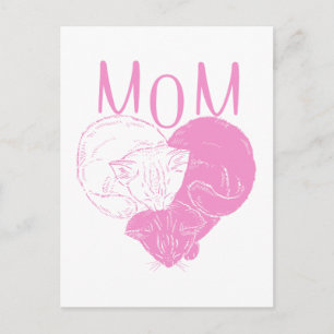 Pink MOM Heart Cats Postcard