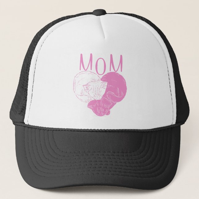 Pink MOM Heart Cats Trucker Hat (Front)