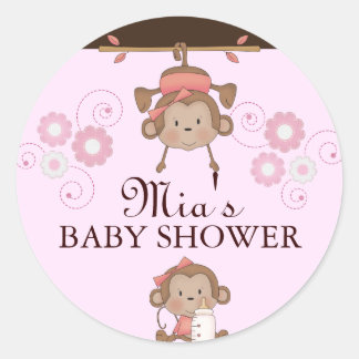 Pink Monkey Baby Shower Sticker