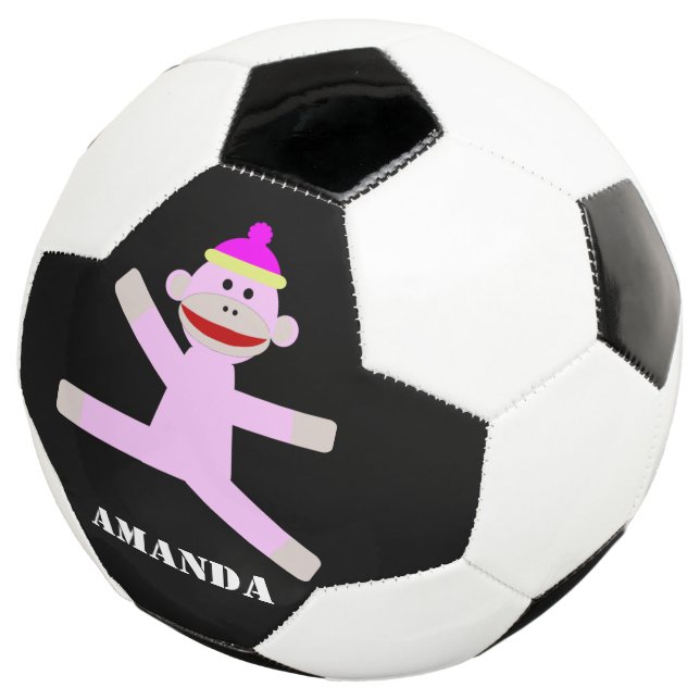 Pink monkey personalised soccer ball (Three Quarter)