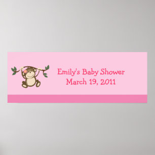 PINK MONKEY PLAY Baby Shower / Birthday Banner Poster