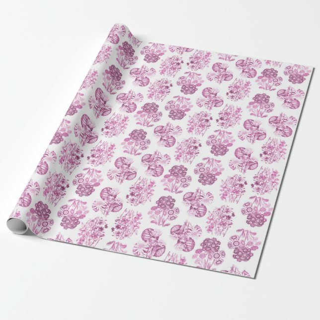 Pink Monochrome Flowers Wrapping Paper (Unrolled)