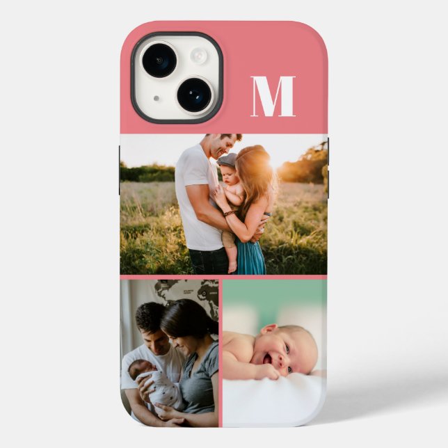 Pink Monogram 3 Photo collage Case-Mate iPhone Case (Back)