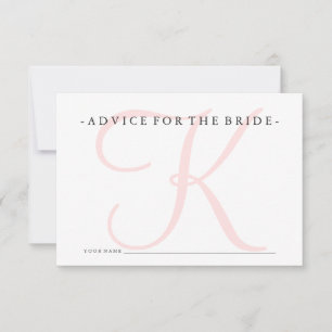 Pink Monogram Advice for the Bride Shower Game Card