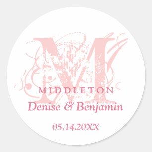 Pink monogram antique chic label wedding favour