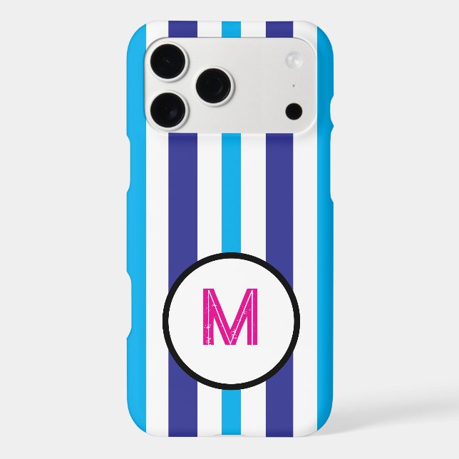 Pink Monogram Blue White Summer Stripes (Back)