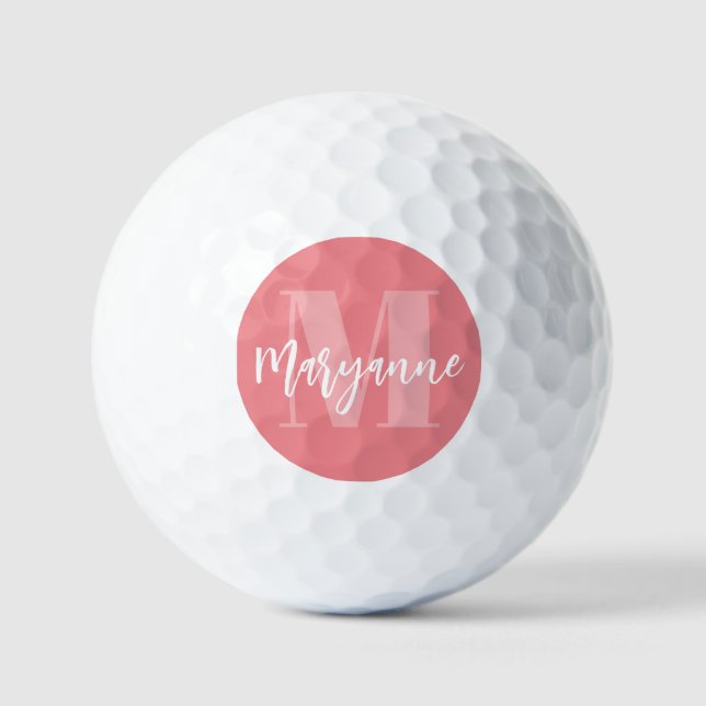 Pink Monogram Bold Initial Modern Personalised Golf Balls (Front)